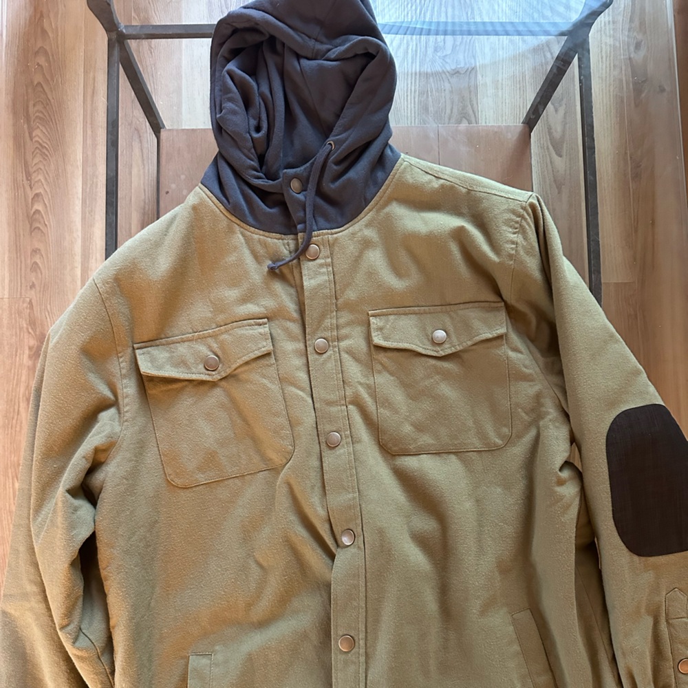 Tan Lightweight Shirt Jacket with Collared Neckline and Relaxed Fit